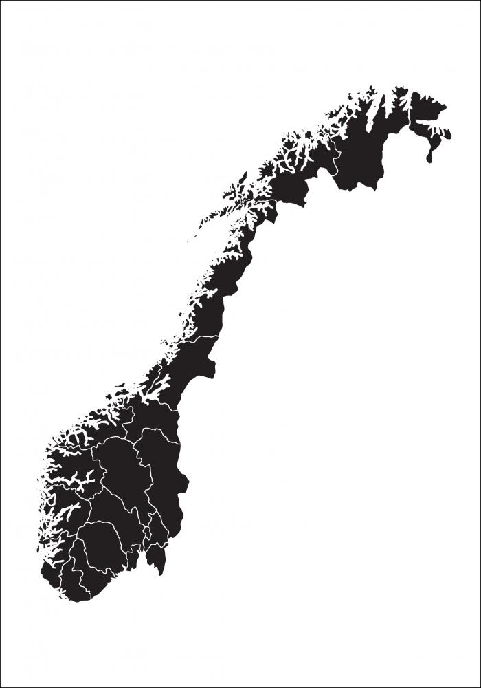 Kartta - Norja - Musta Juliste