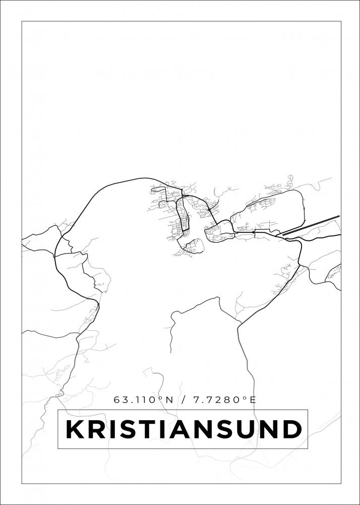 Kartta - Kristiansund - Valkoinen Juliste