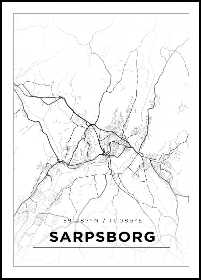 Kartta - Sarpsborg - Valkoinen Juliste