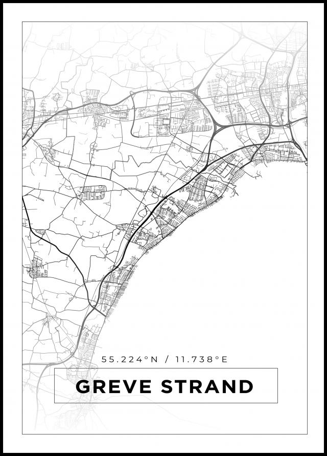 Kartta - Greve Strand - Valkoinen Juliste