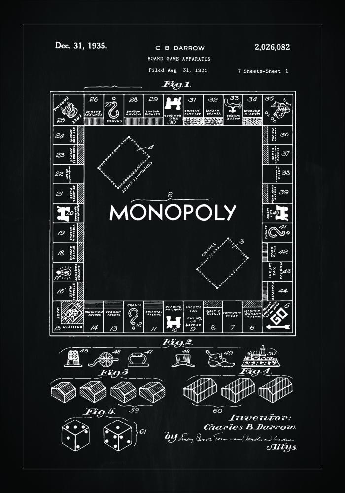 Patenttipiirustus - Monopoly I - Musta Juliste
