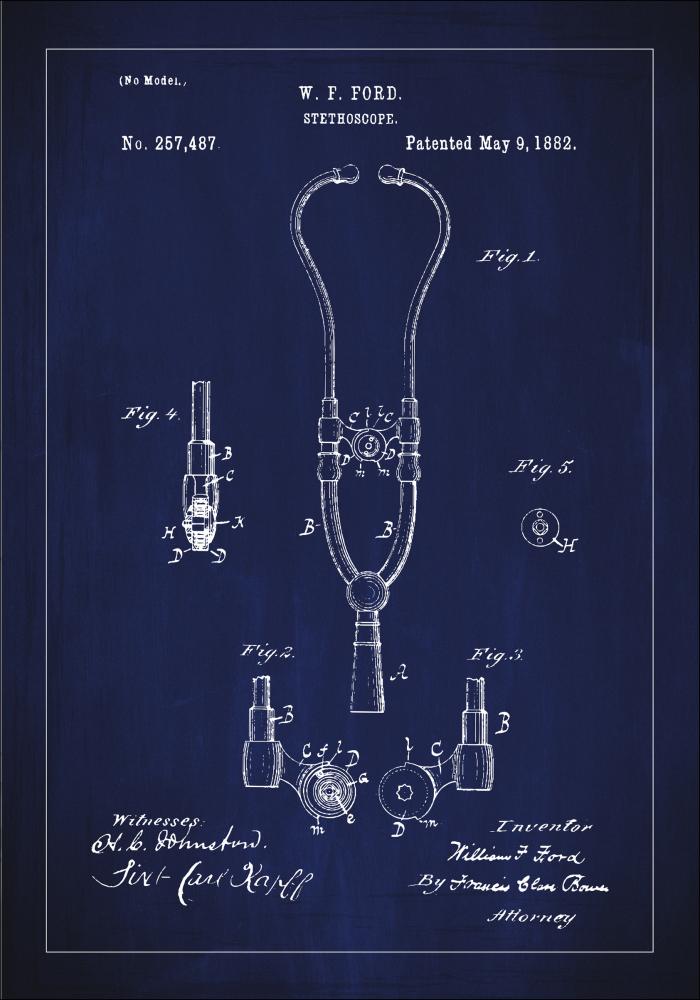 Patenttipiirustus - Stetoskooppi - Sininen