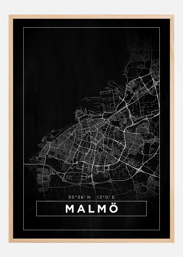 Kartta - Malmö - Musta Juliste