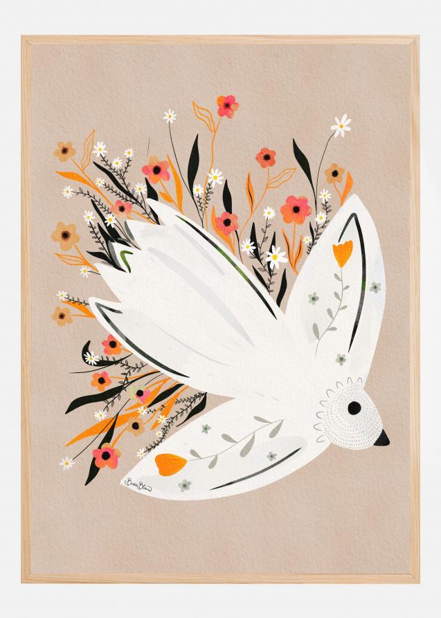 Seagull in Flowers illustration Juliste