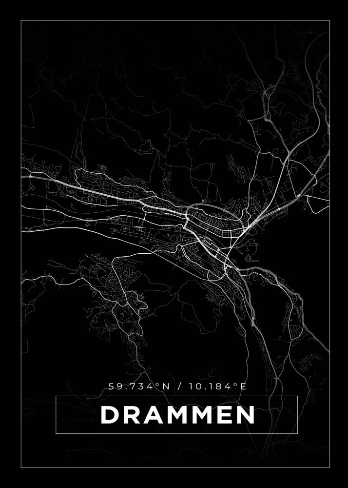 Kartta - Drammen - Musta Juliste