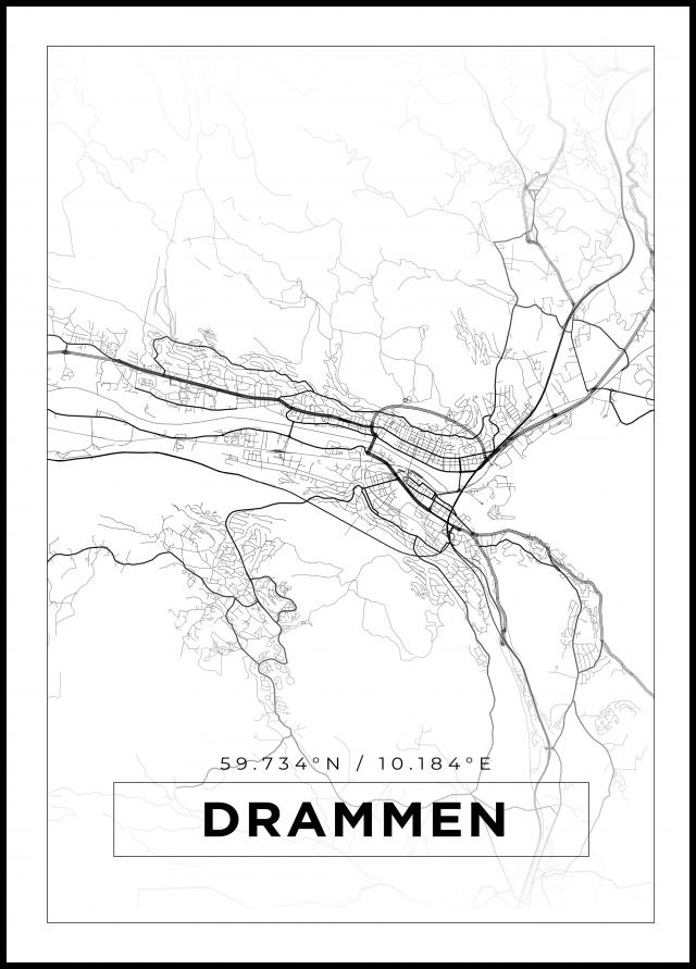 Kartta - Drammen - Valkoinen Juliste