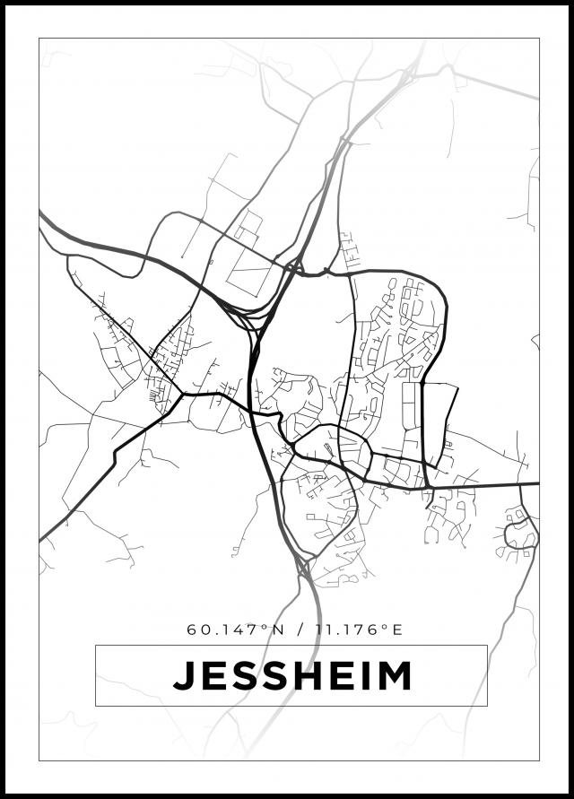 Kartta - Jessheim - Valkoinen Juliste