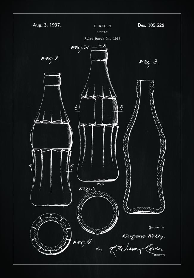 Patenttipiirustus - Coca Cola Pullo - Musta Juliste