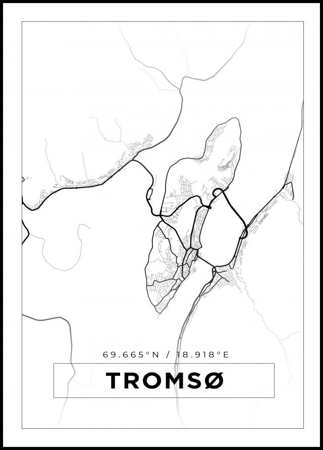 Kartta - Tromsø - Valkoinen Juliste