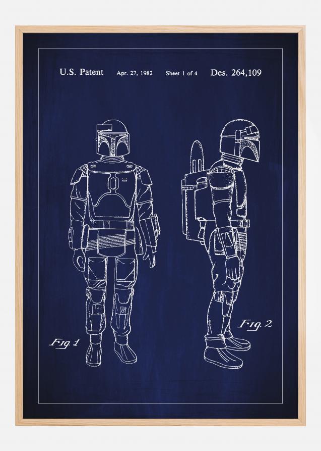 Patenttipiirustus - Star Wars - Boba Fett - Sininen Juliste