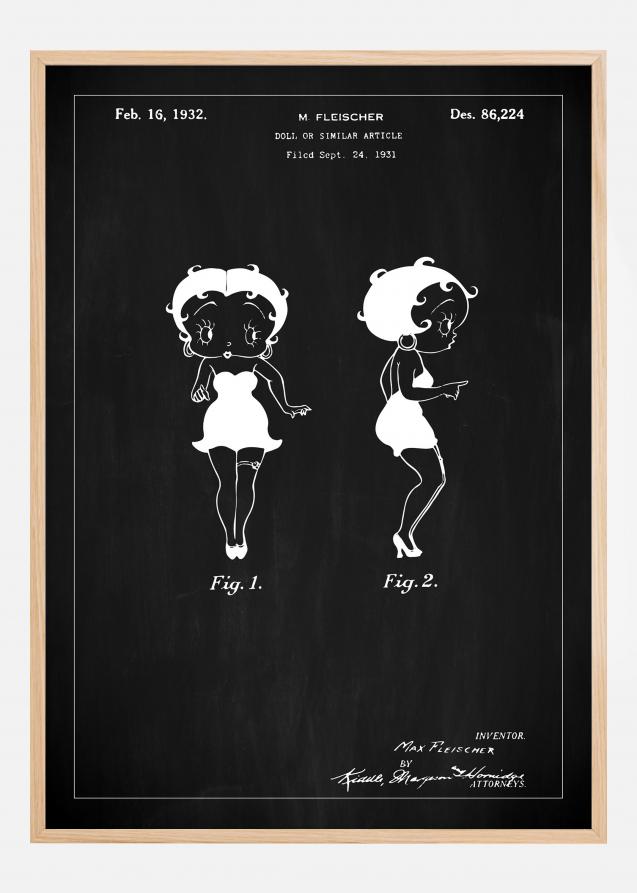 Patentti Piirustus - Betty Boop - Musta Juliste