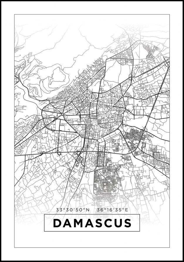 Kartta - Damascus - Valkoinen Juliste