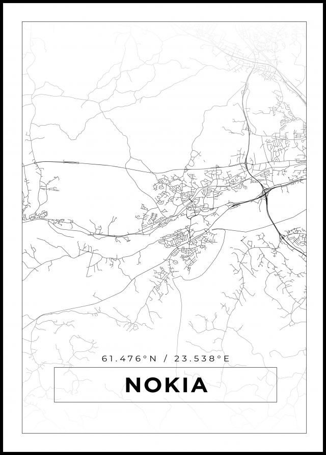 Kartta - Nokia - Valkoinen Juliste