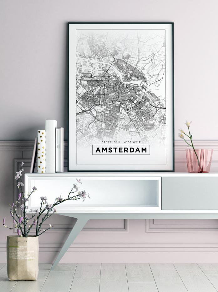 Kartta - Amsterdam - Valkoinen Juliste