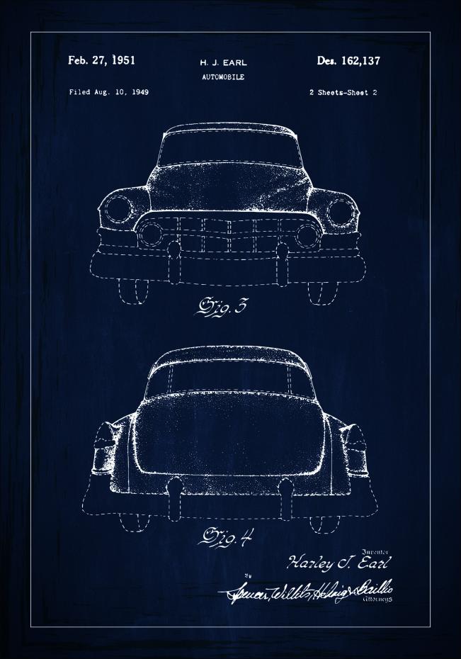 Patenttipiirustus - Cadillac II - Sininen Juliste