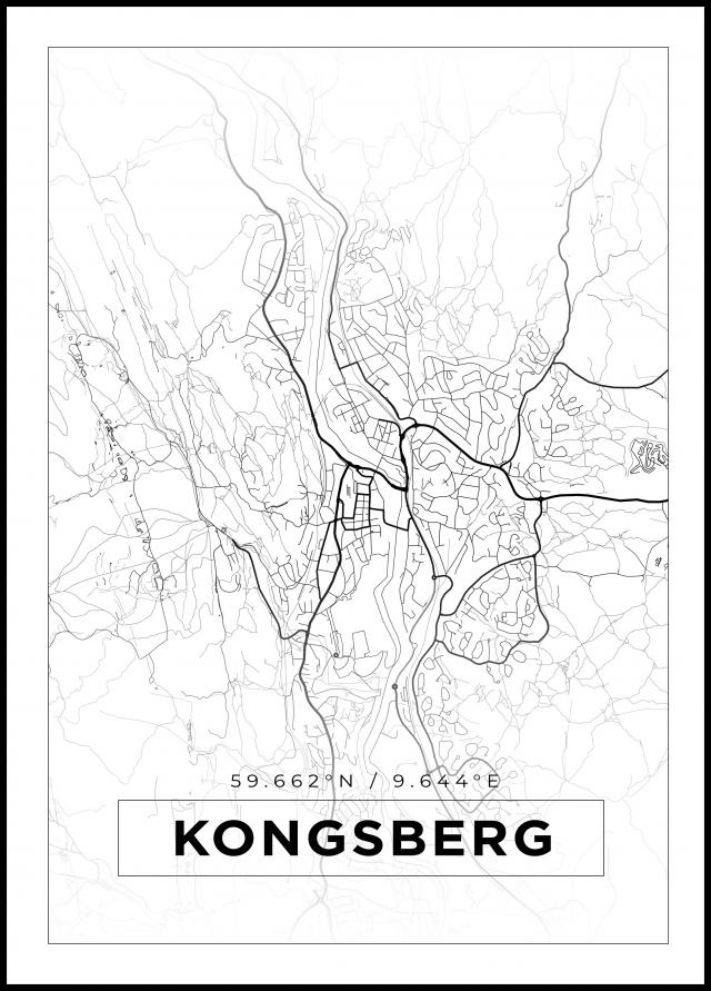 Kartta - Kongsberg - Valkoinen Juliste