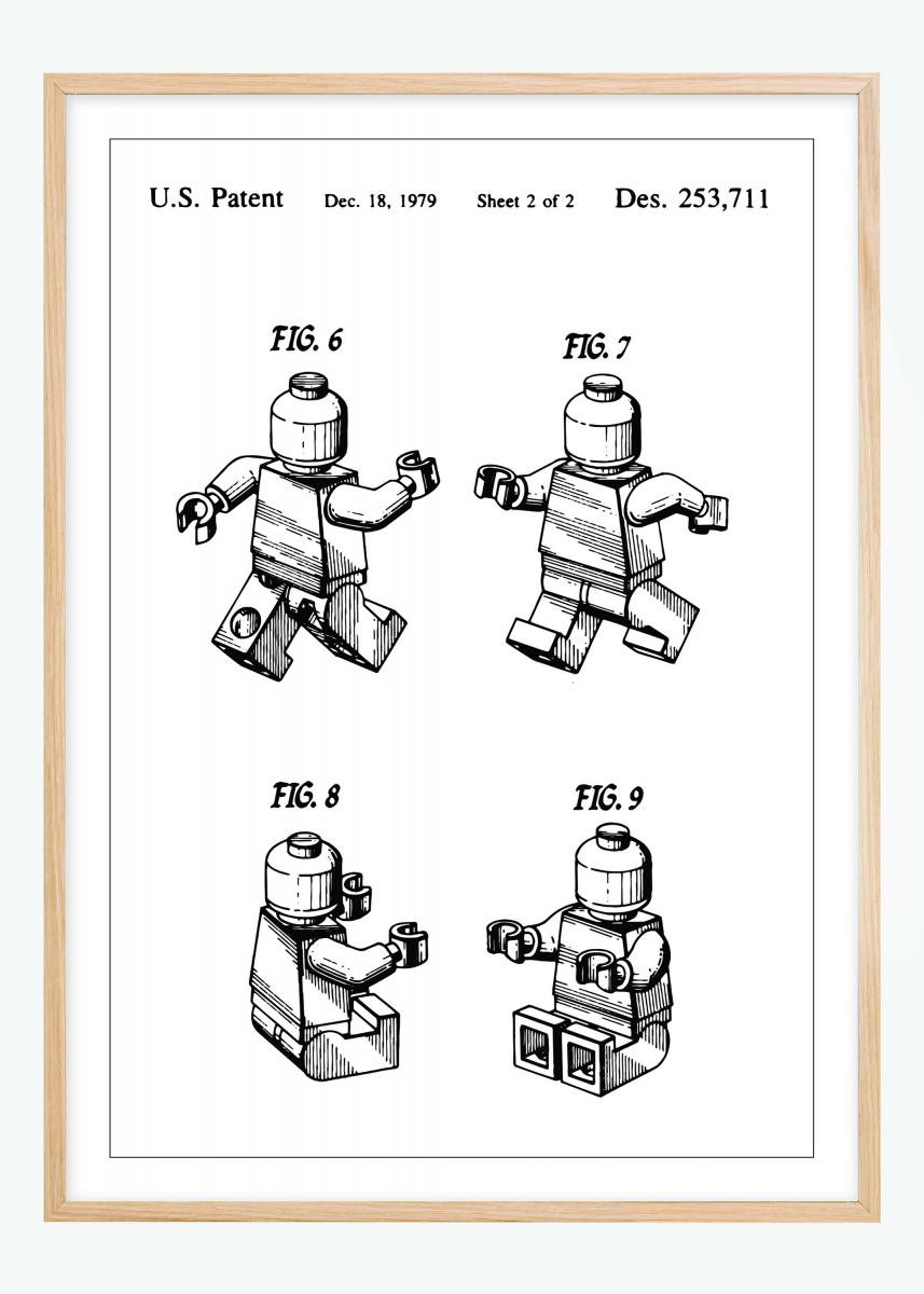 Juliste patenttipiirustuksella numero 253711 Legolta. Täydellinen juliste lahjaksi kaikille lego-faneille