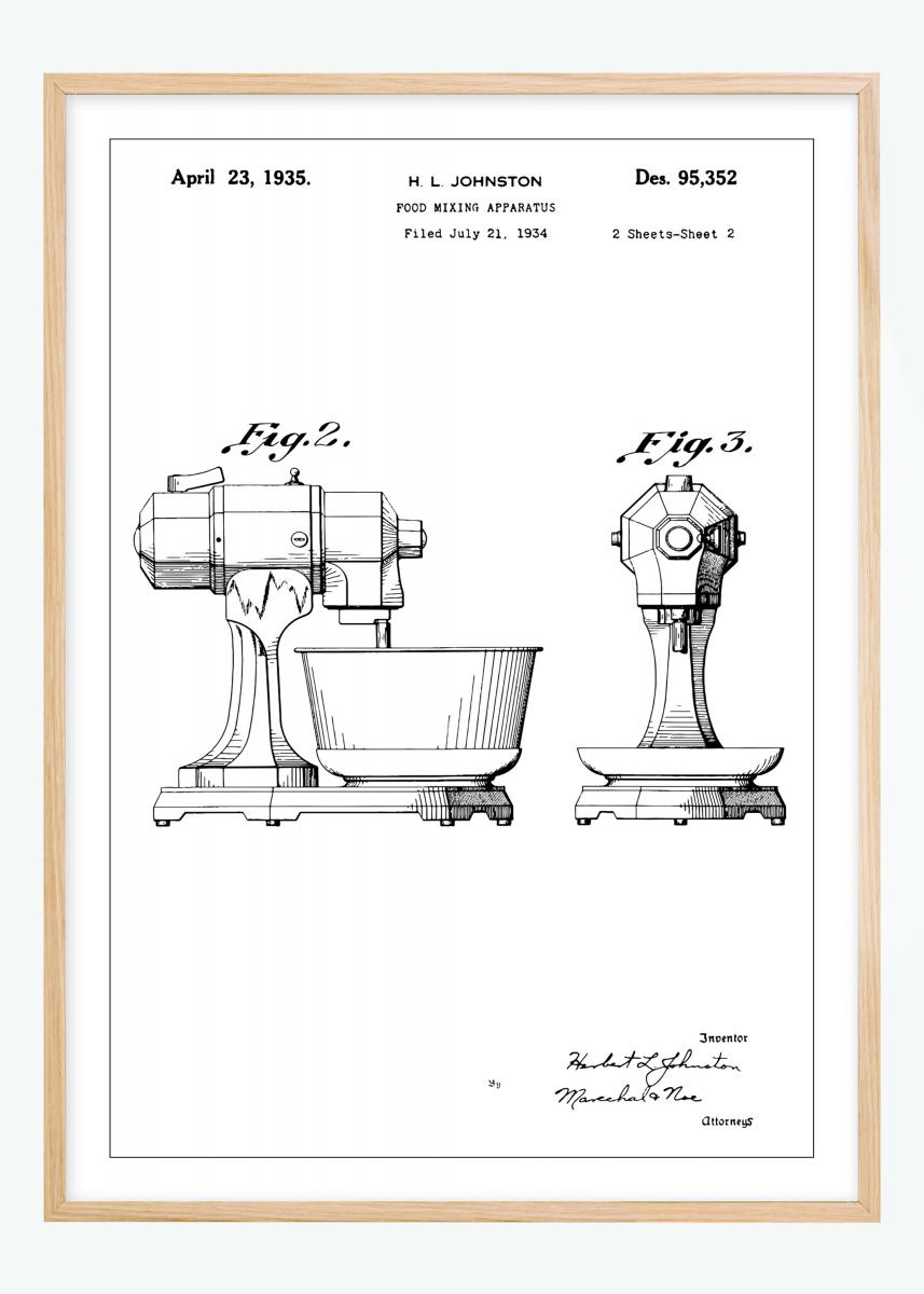 Patentti Piirustus - Keittiökone II Juliste
