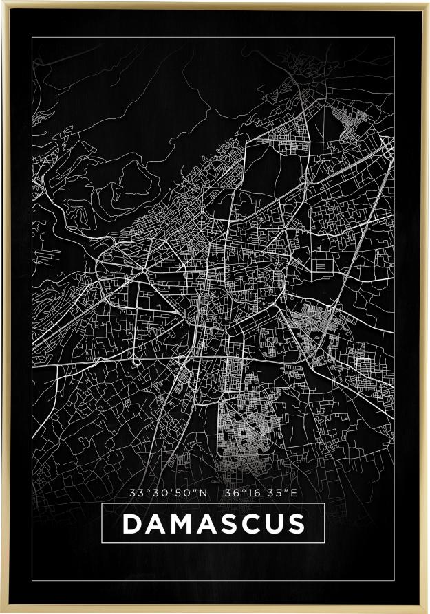 Kartta - Damascus - Musta Juliste