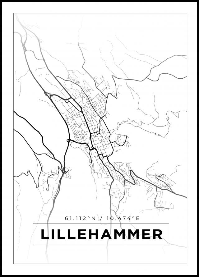 Kartta - Lillehammer - Valkoinen Juliste