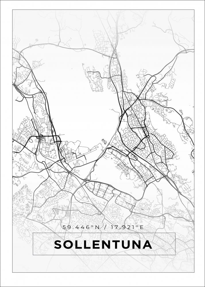 Kartta - Sollentuna - Valkoinen Juliste