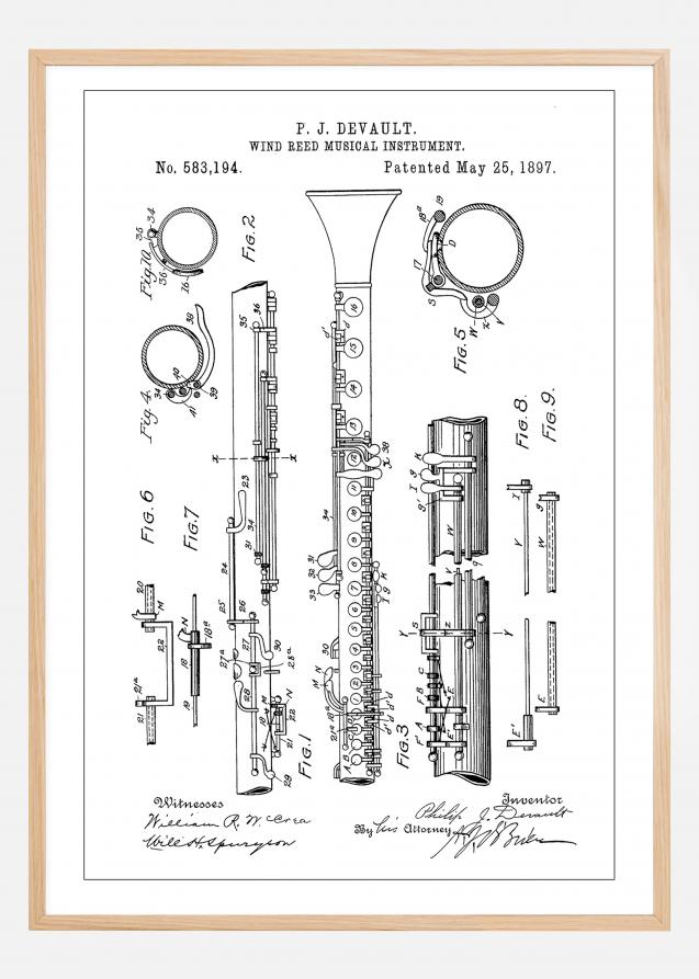 Patent Print - Clarinet - White Juliste