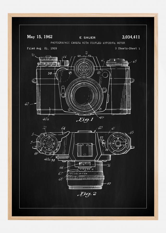 Patentti Piirustus - Kamera I - Musta Juliste