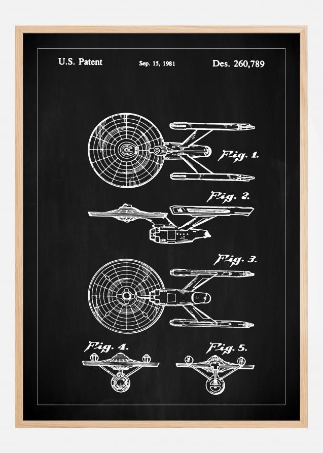 Patenttipiirustus - Star Trek - USS Enterprise - Musta Juliste