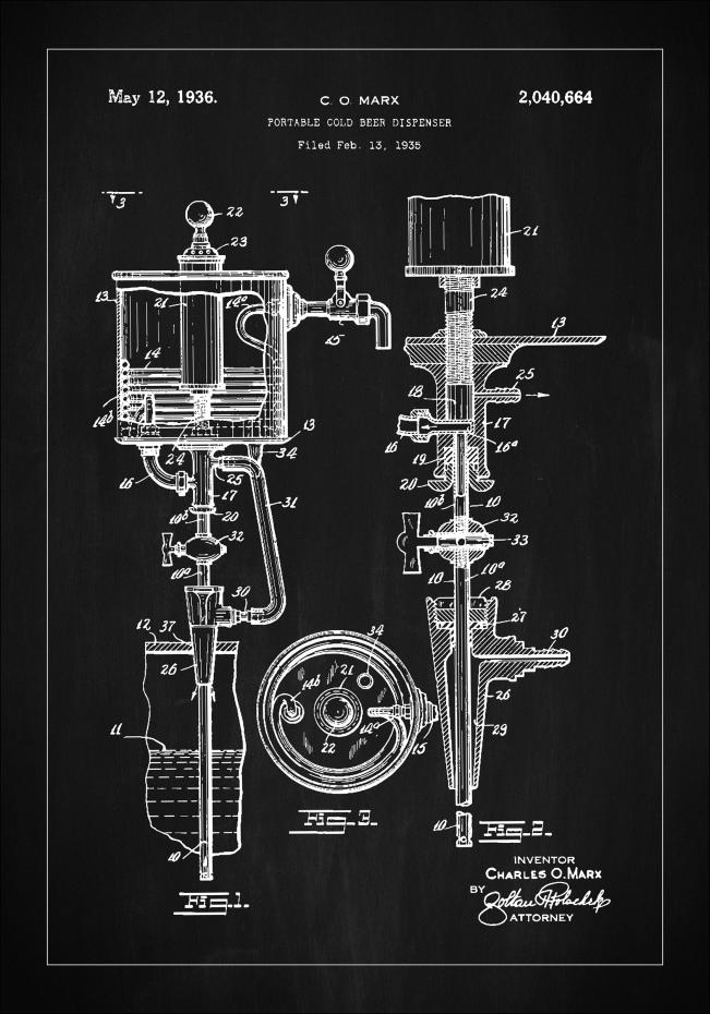 Patent Print - Portable Cold Beer Dispenser - Black Juliste