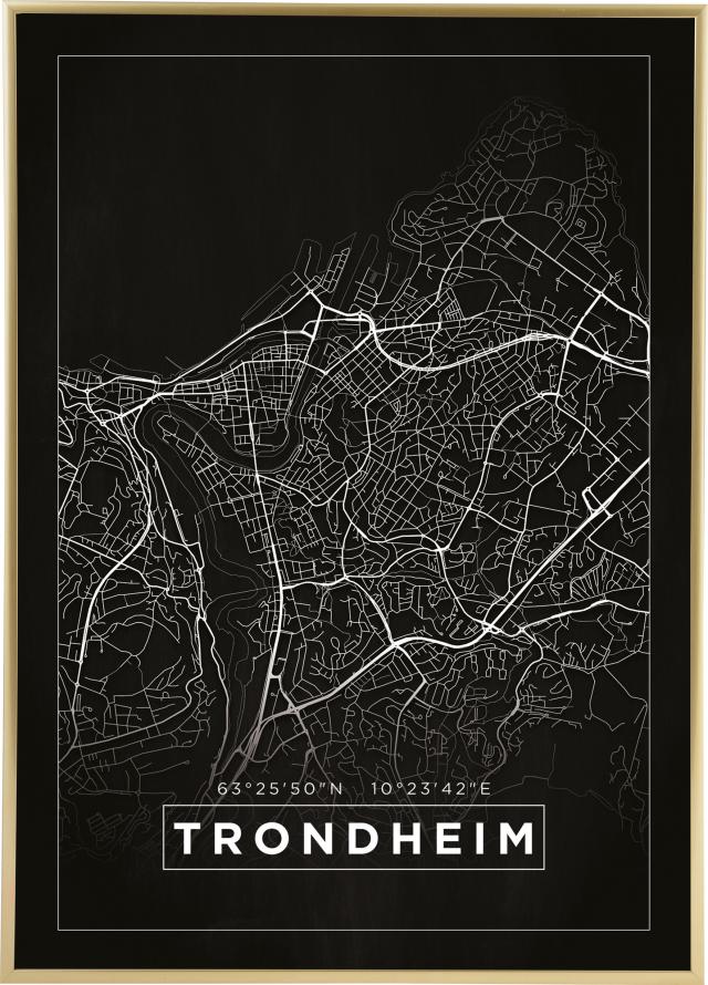Kartta - Trondheim - Musta Juliste