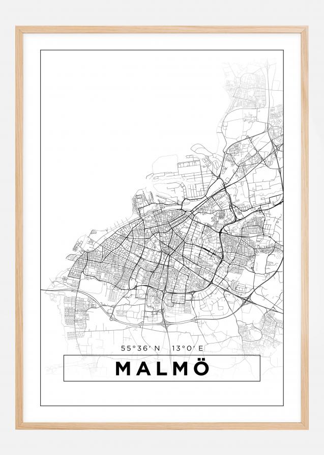 Kartta - Malmö - Valkoinen Juliste