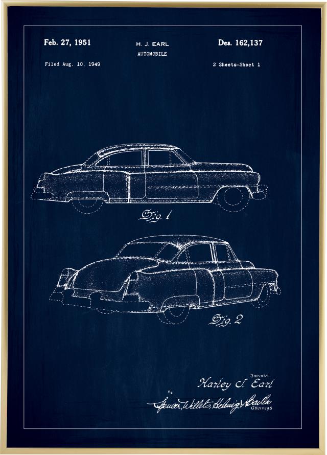 Patentti Piirustus - Cadillac I - Sininen Juliste