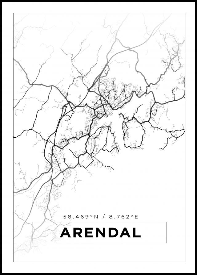 Kartta - Arendal - Valkoinen Juliste