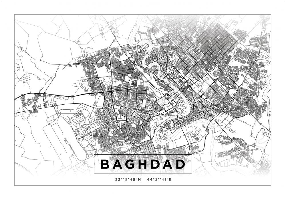 Kartta - Baghdad - Valkoinen Juliste