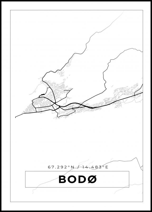 Kartta - Bodø - Valkoinen Juliste