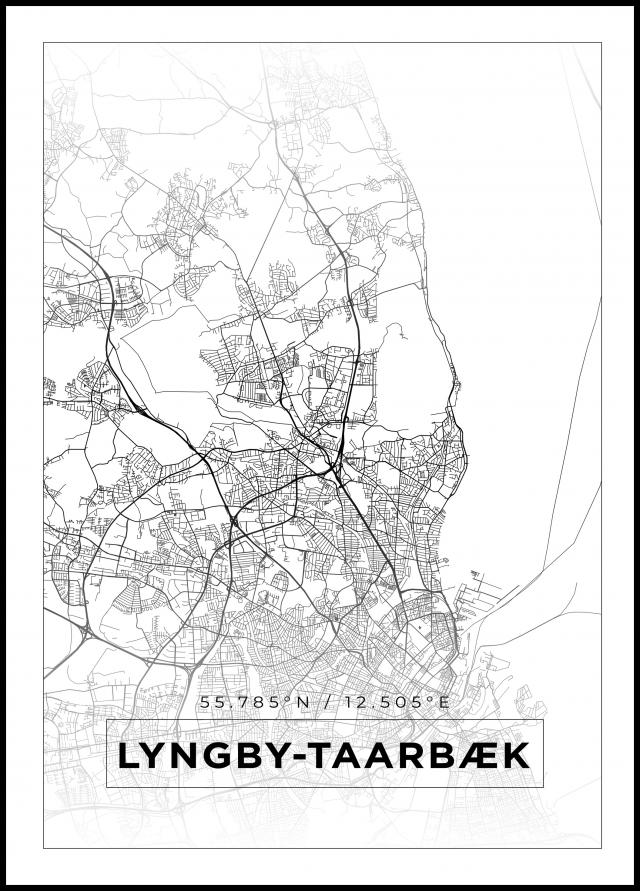 Kartta - Lyngby-Taarbæk - Valkoinen Juliste