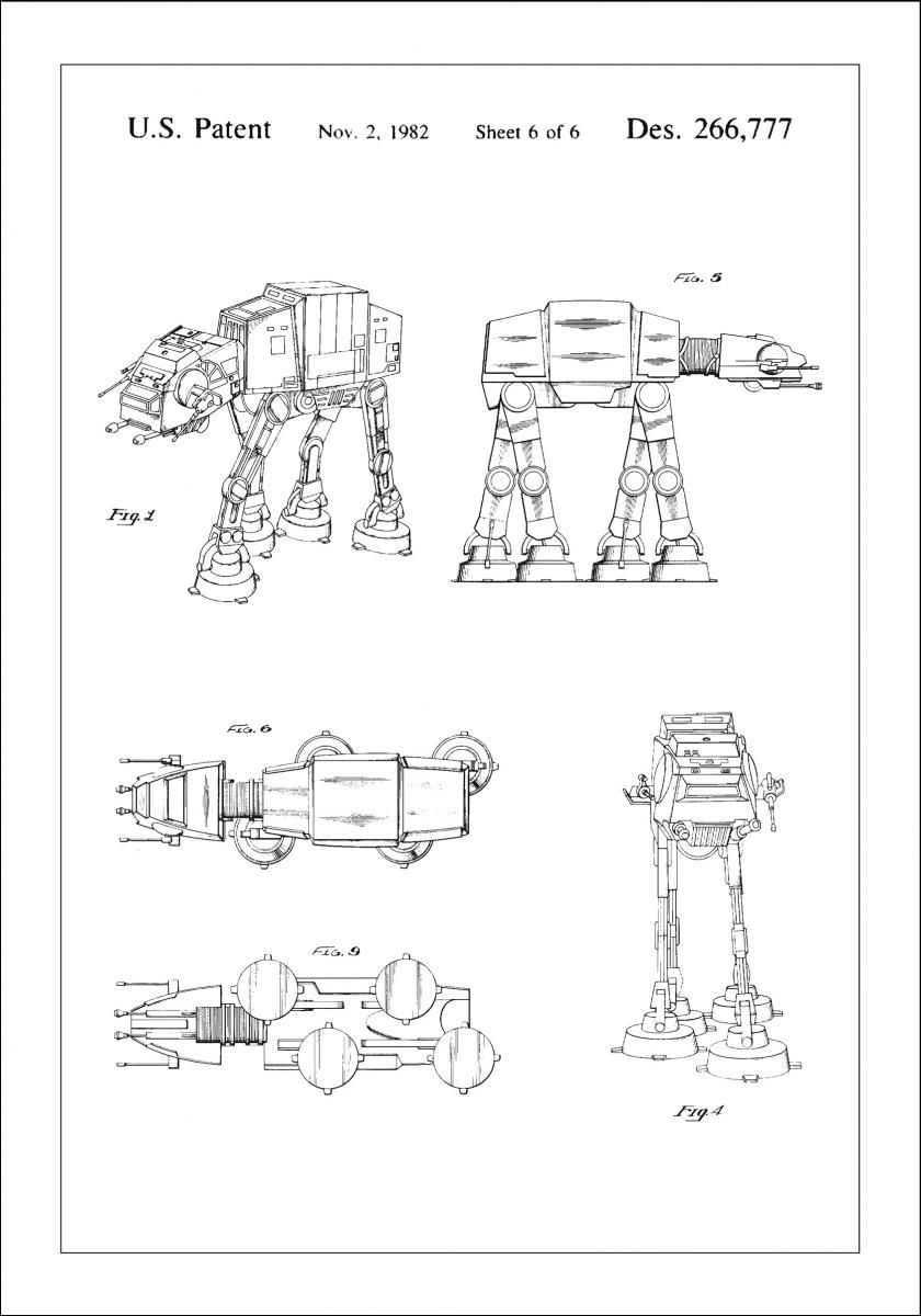 Patenttipiirustus - Star Wars - Walker - Valkoinen Juliste