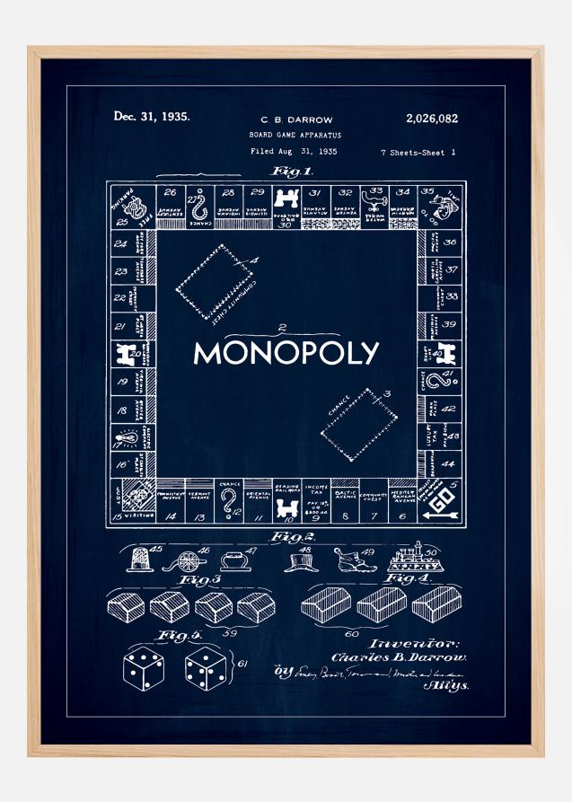 Patentti Piirustus - Monopoly I - Sininen Juliste