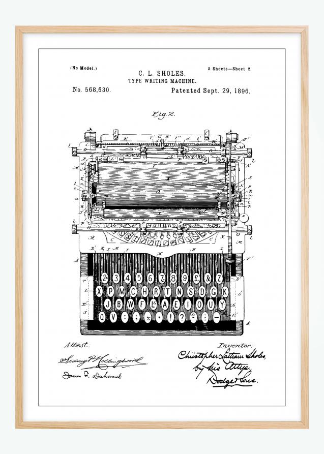 Patentti Piirustus - Kirjoituskone Juliste