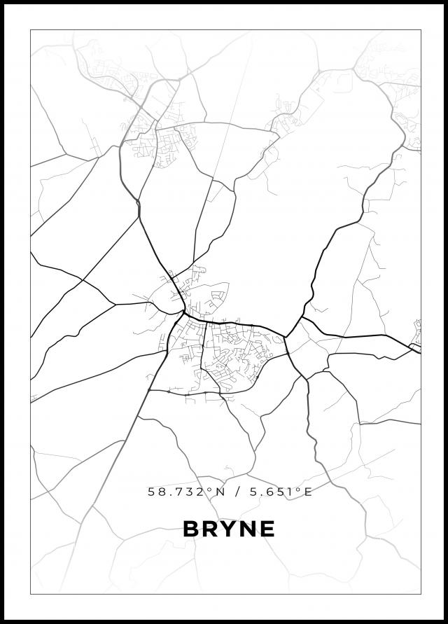 Kartta - Bryne - Valkoinen Juliste