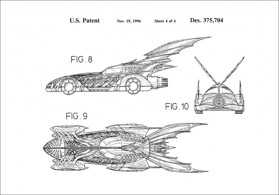 Patenttipiirustus - Batman - Batmobile 1996 IIII Juliste