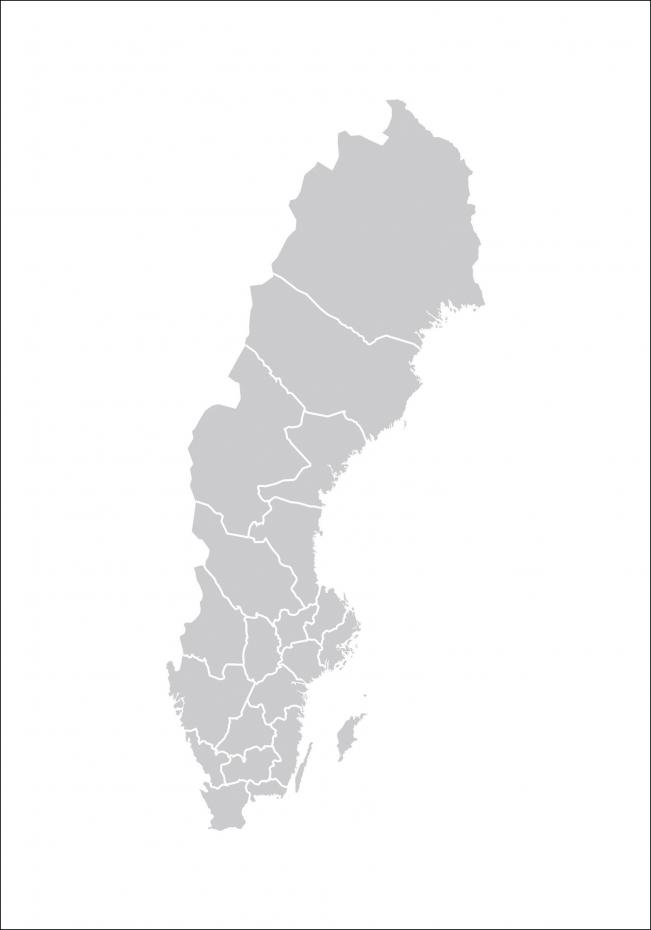 Ruotsin kartta - Harmaa Juliste