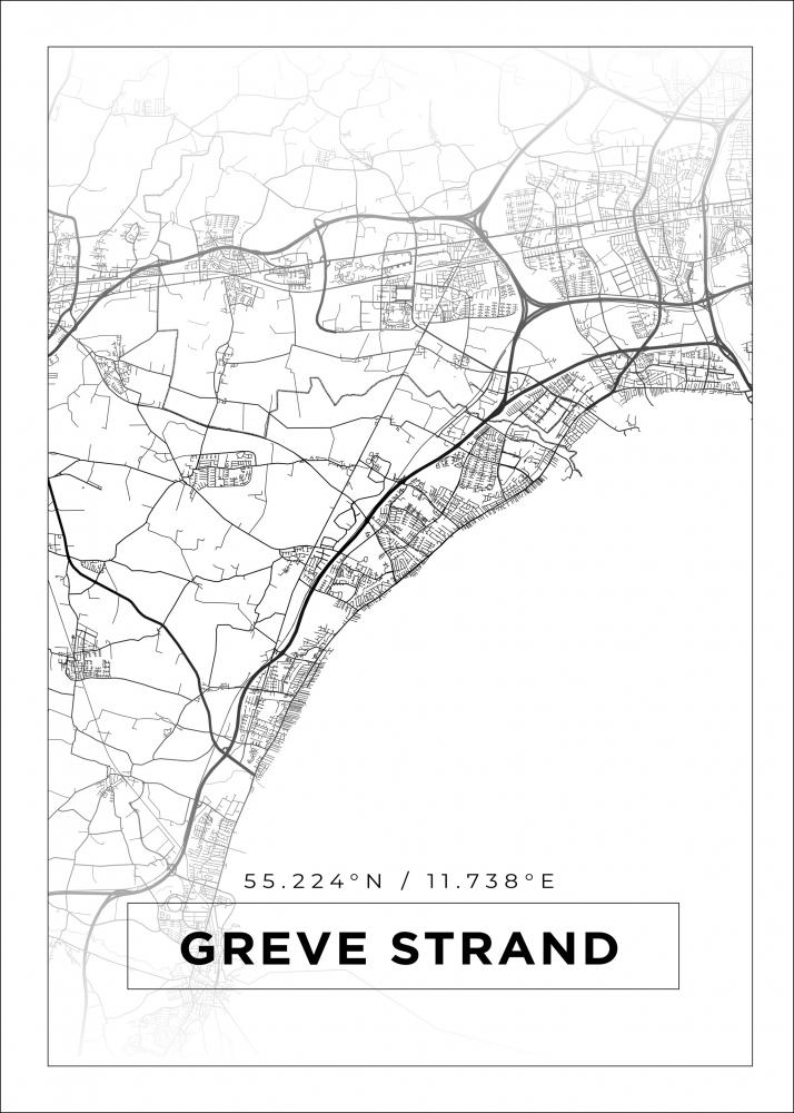 Kartta - Greve Strand - Valkoinen Juliste