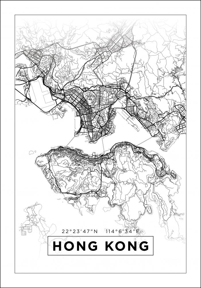 Kartta - Hong Kong - Valkoinen Juliste
