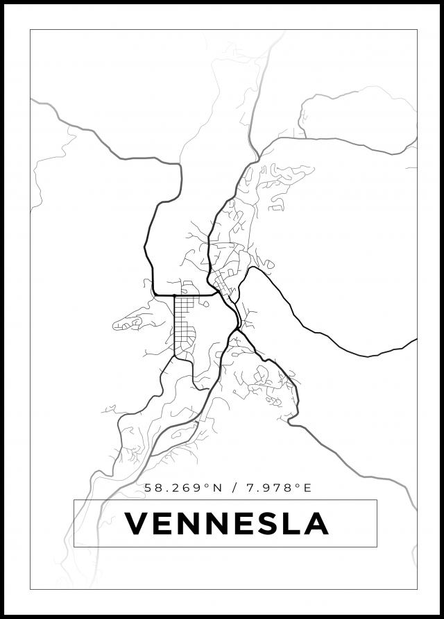Kartta - Vennesla - Valkoinen Juliste