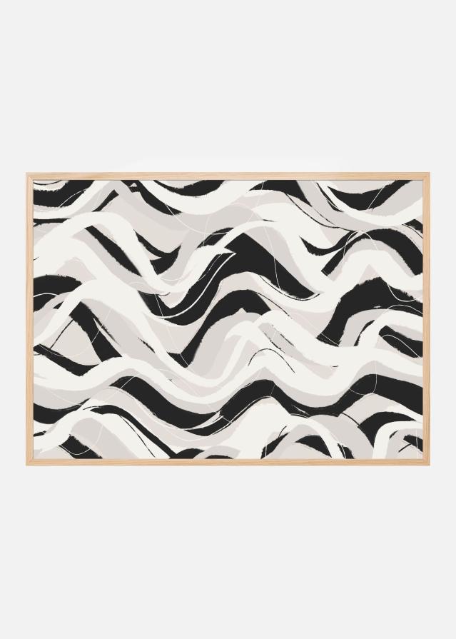 White Black Waves Pattern Square Juliste