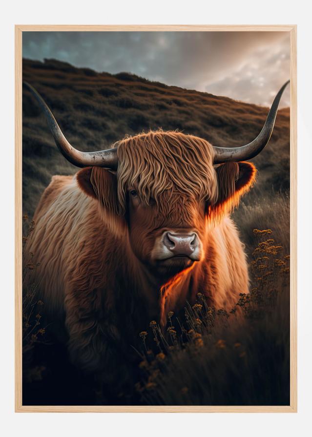 Highland Cow With Big Horns Juliste