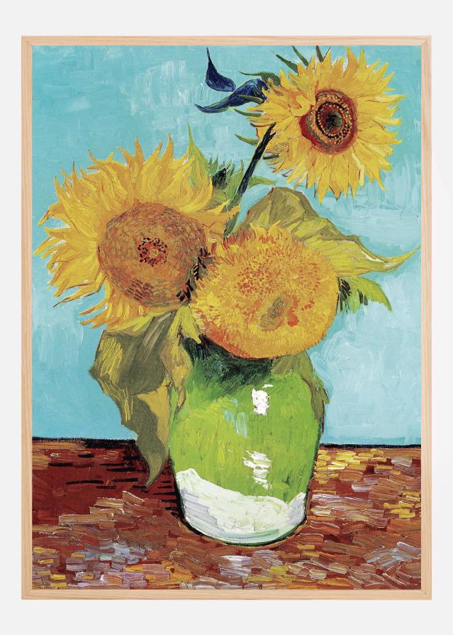 Vase With Three Sunflowers Juliste