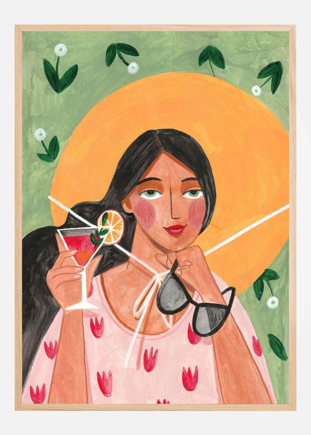 Abstract Modern Bohemian Woman with Cocktail Juliste