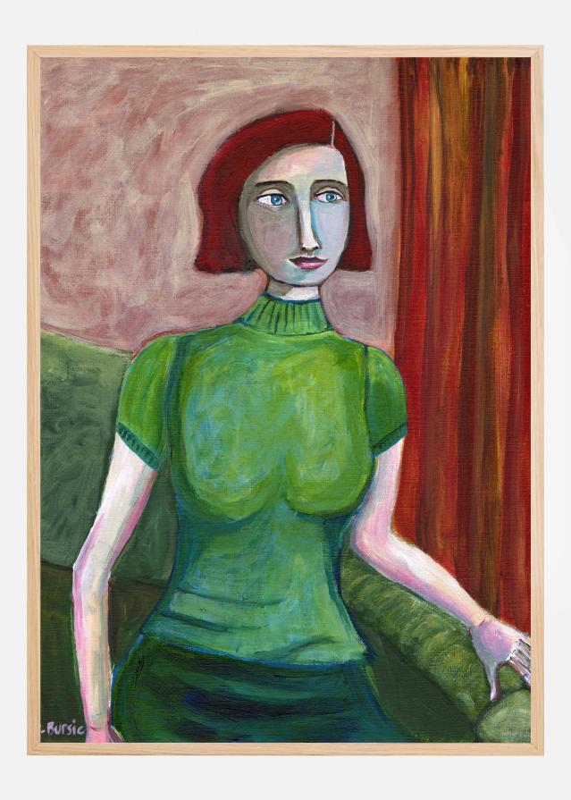 Vintage Red Head in Green Juliste